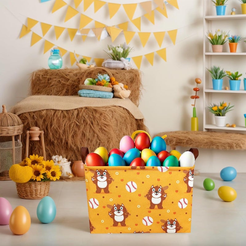 SETAMA Kid Cute Storage Basket Baby Gift Basket Collapsible Rectangle Canvas Storage Bin for Nursery Playroom Bedroom Decor Organizer (Cartoon Bear Baseball) - Image 5